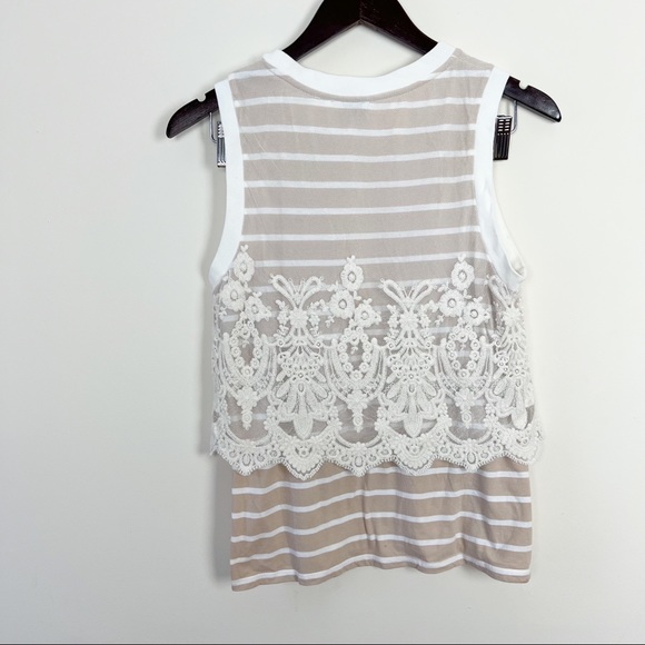 Anthropologie Postmark Tan/White Laced Nautique Tank Top Sz Small - Picture 5 of 7